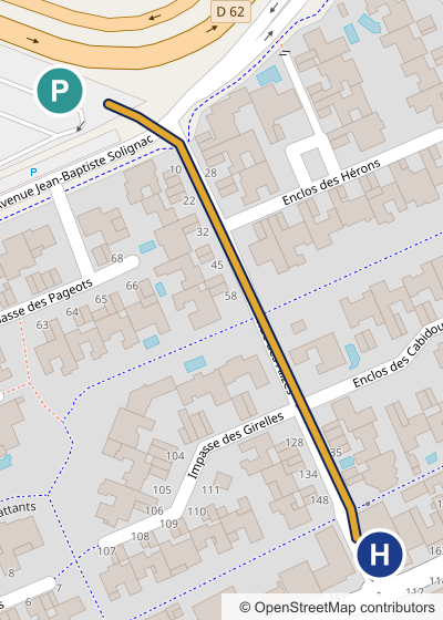 Plan à pied de l'Hôtel Le Gédéon au parking Carnon Centre, environ 300 mètres