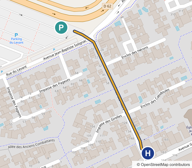 Plan à pied de l'Hôtel Le Gédéon au parking Carnon Centre, environ 300 mètres